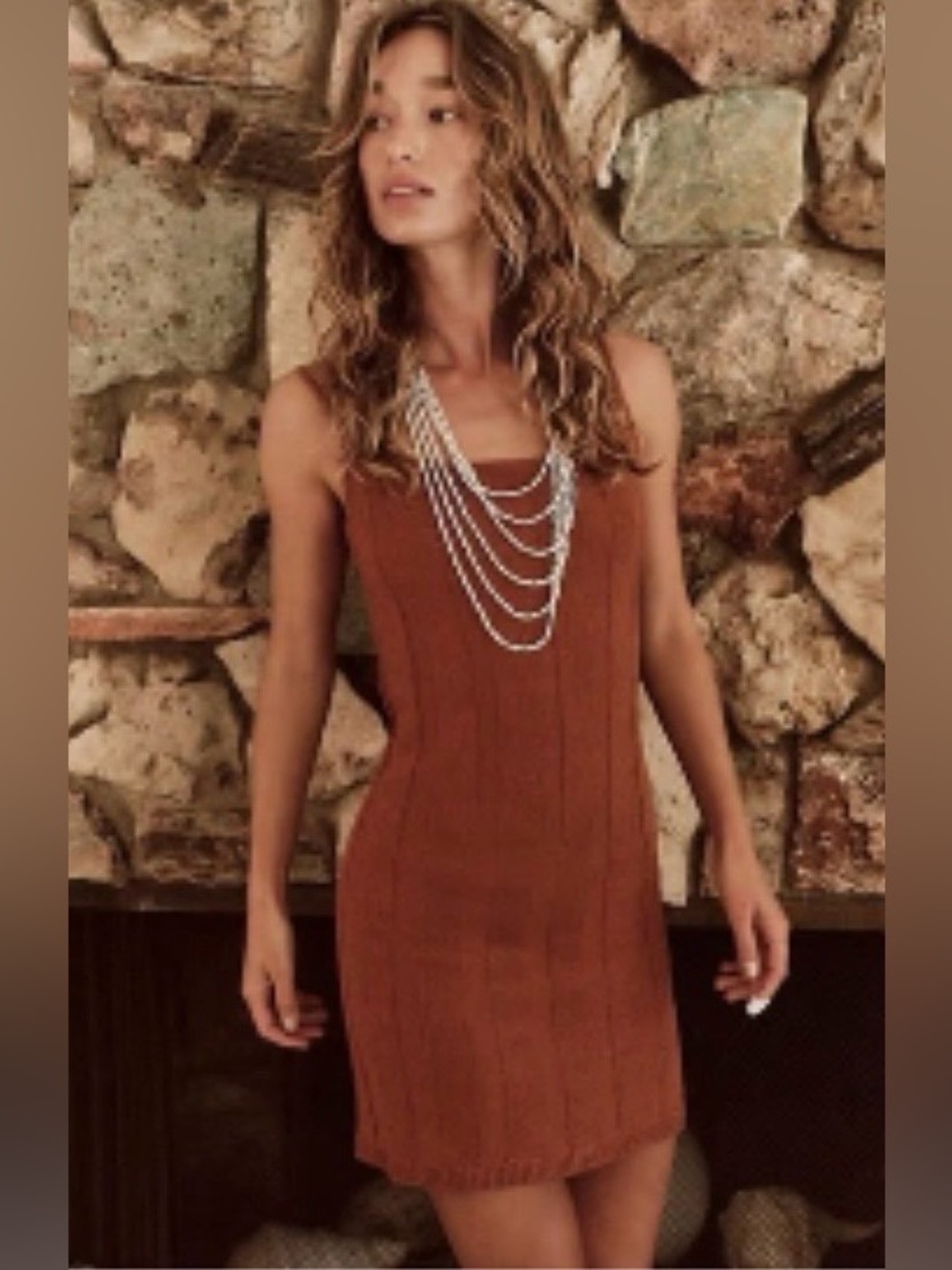 Free People Stellar sweater Women’s Brown Knit Bodycon Dress size medium
